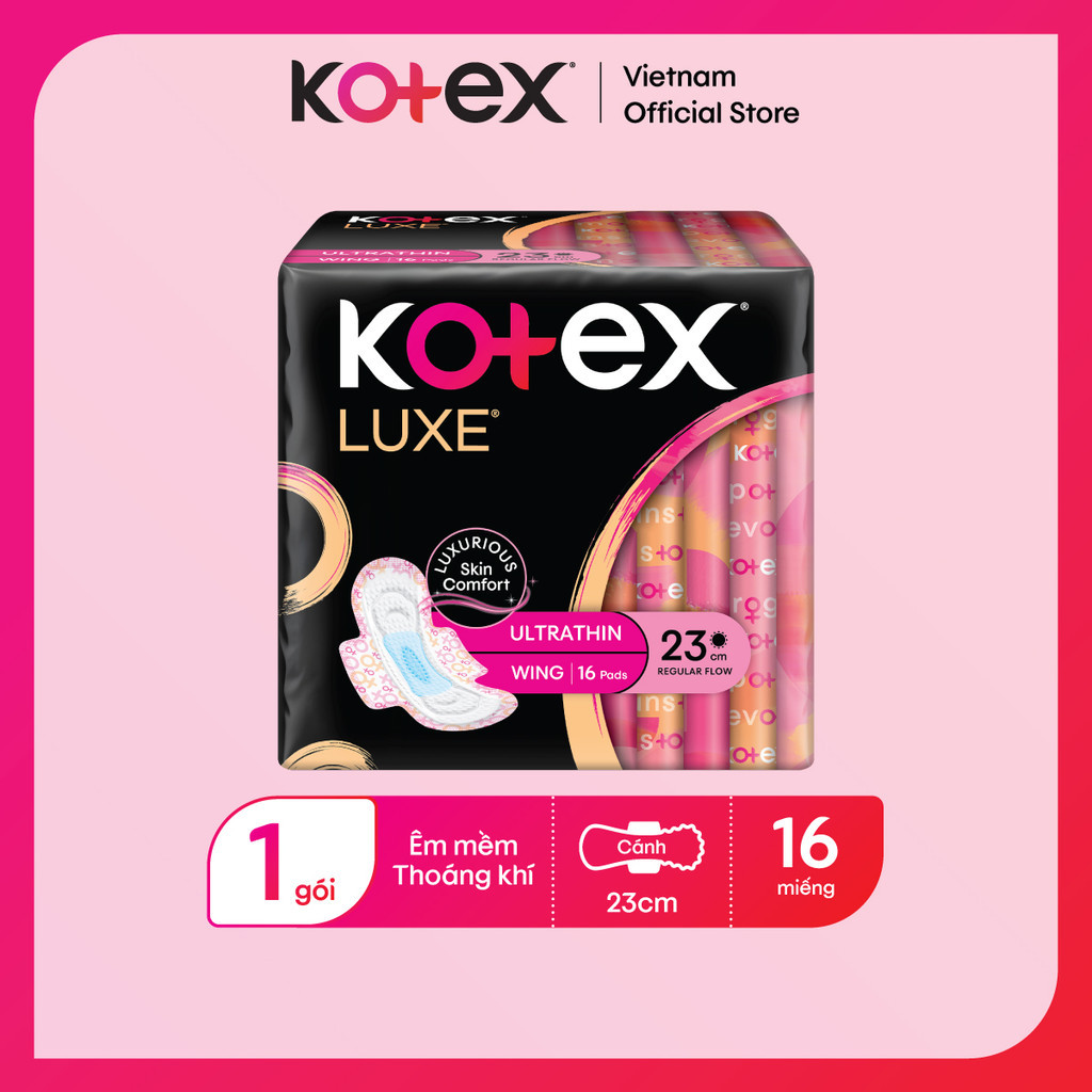 Băng vệ sinh cao cấp Kotex Luxe êm mềm thoáng khí có cánh 8M 23cm