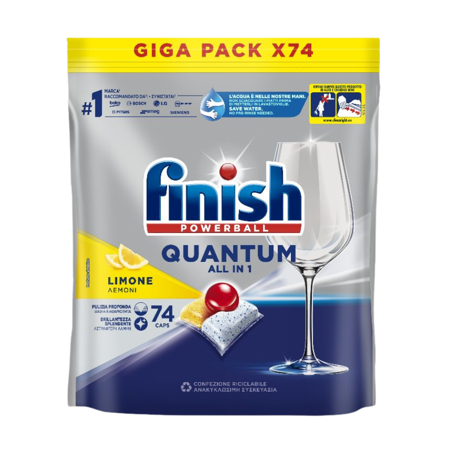 Viên rửa bát Finish Quantum All In One hương chanh 74 viên Châu Âu