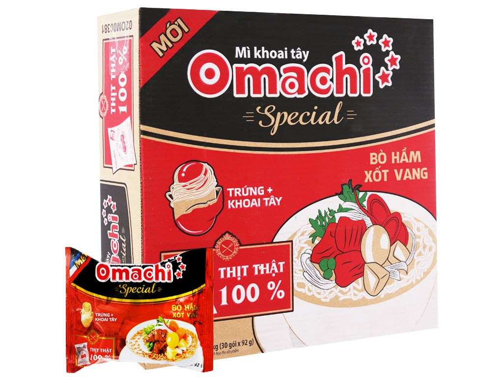 Mì Omachi Special bò hầm xốt vang thịt thật 92g