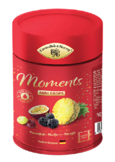 Kẹo trái cây  C&H Moments Mini Drops vị dứa-chanh dây-dâu đen Đức 100g