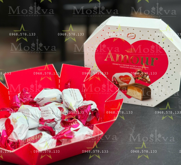 Kẹo Amour socola nhân nougat và caramel mềm Nga 150g