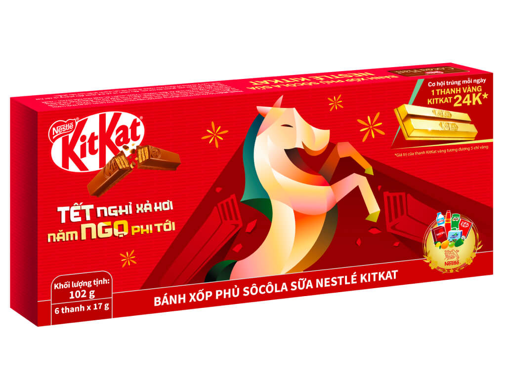 Bánh xốp phủ socola sữa Nestle Kitkat Tết 102g