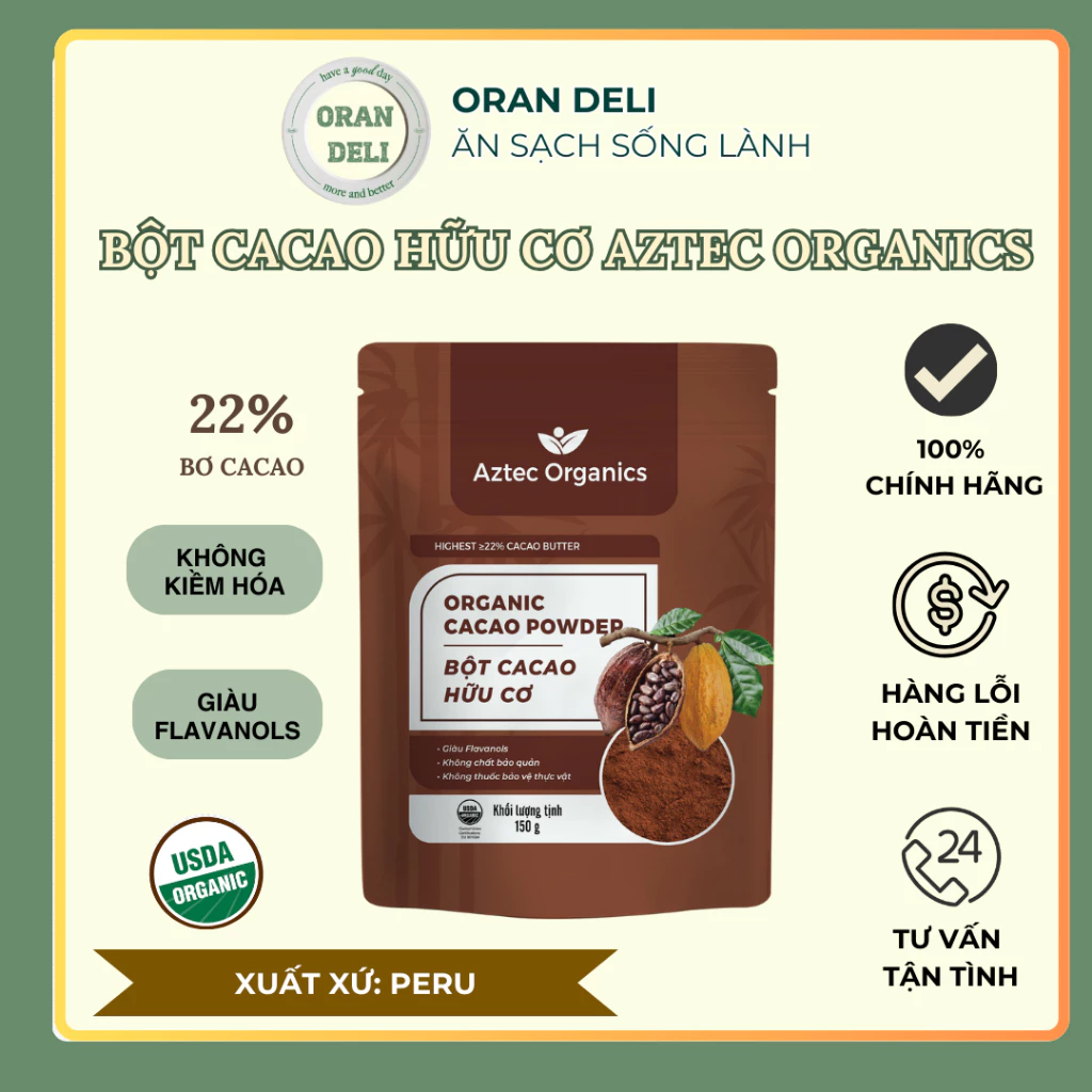 Bột cacao hữu cơ Aztec Organic 150g