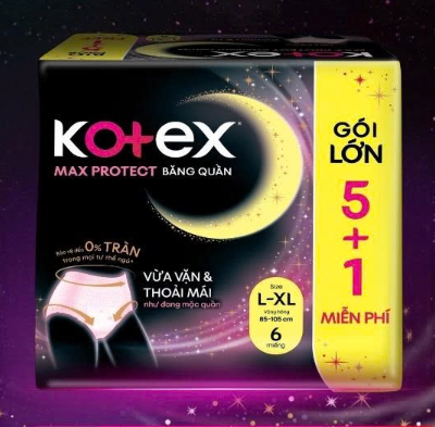 Băng vệ sinh ban đêm dạng quần Kotex Max Protect size L-XL (5+1 miếng)