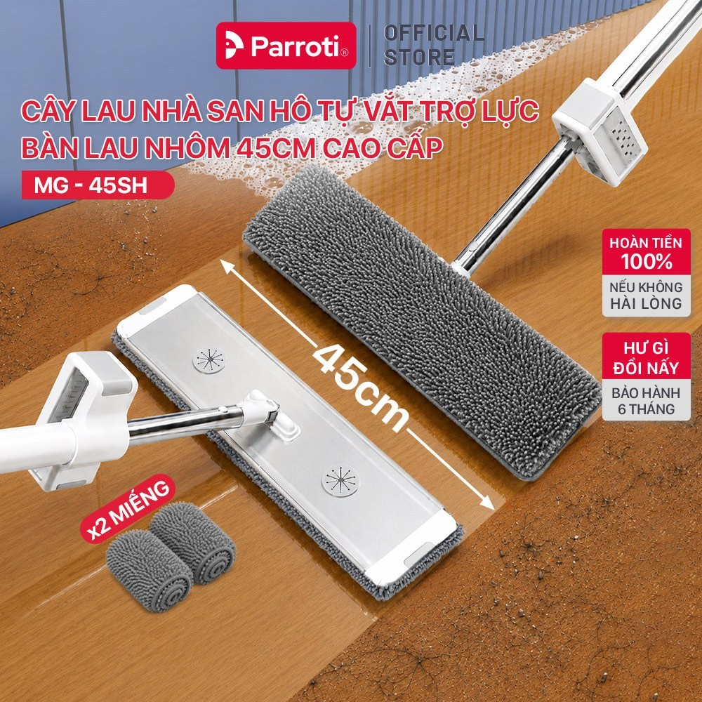 Cây lau nhà san hô tự vắt, bàn lau nhôm 45cm cao cấp Parroti Magic MG-45SH