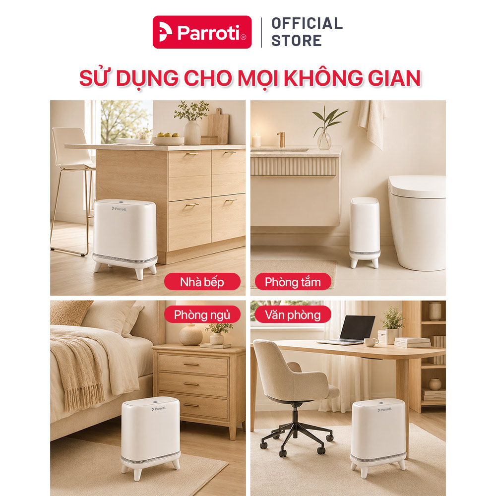 Thùng rác 12 lít nút bấm thông minh có  chân đế, hút khí tự động Parroti Slim AirFit -PSAF-12L