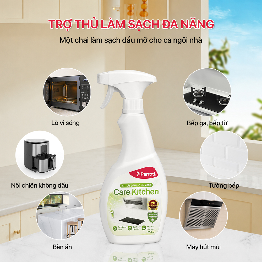 Chai xịt tẩy dầu mỡ nhà bếp 500ml Parroti - CKFS0500