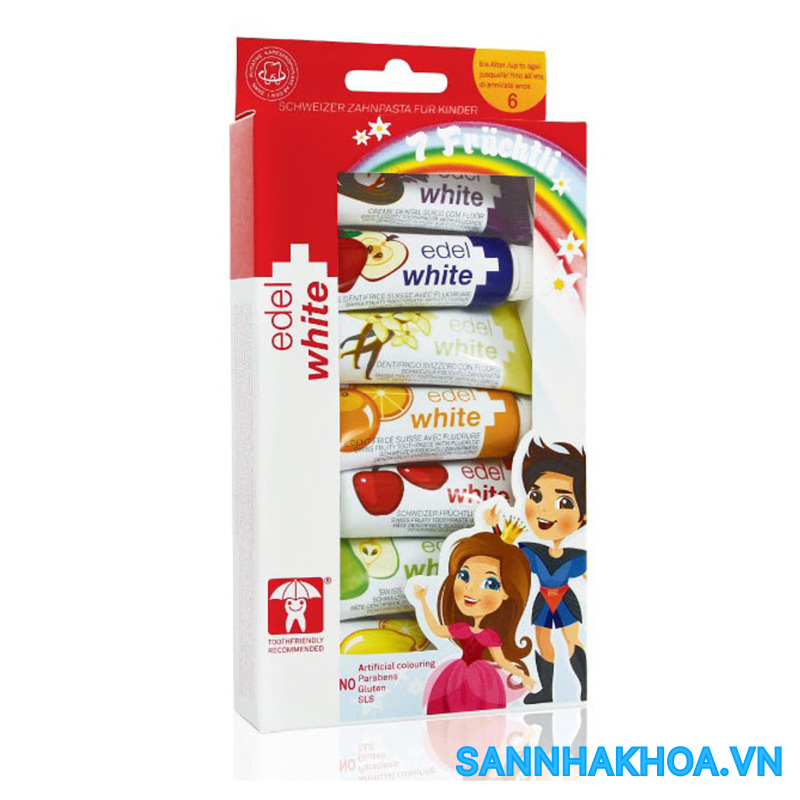 Kem đánh răng trẻ em Edel White 7 Fruchtli cho bé 0 đến 6 tuổi Thuỹ Sĩ