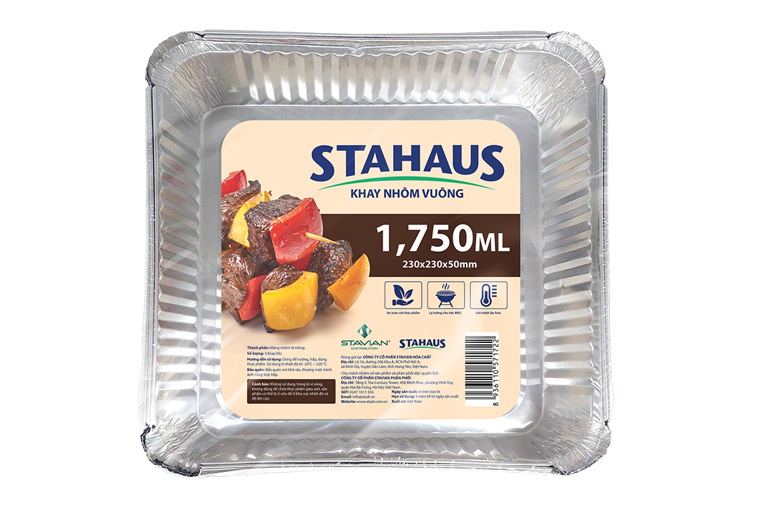 Khay nhôm vuông Stahaus 1750ml (230x230x50mm) (3 khay/lốc)
