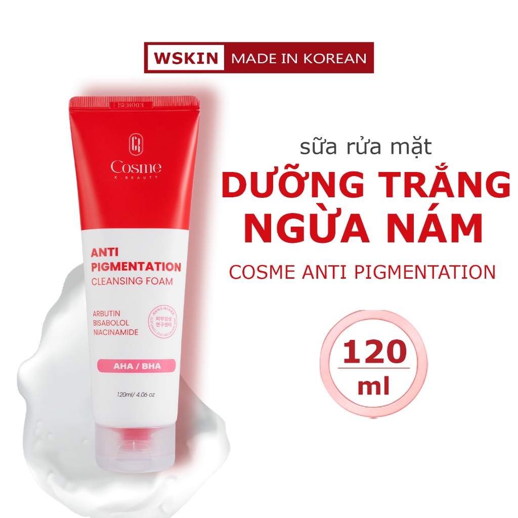 Sữa rửa mặt Cosme dưỡng trắng, ngừa nám 120ml Hàn Quốc