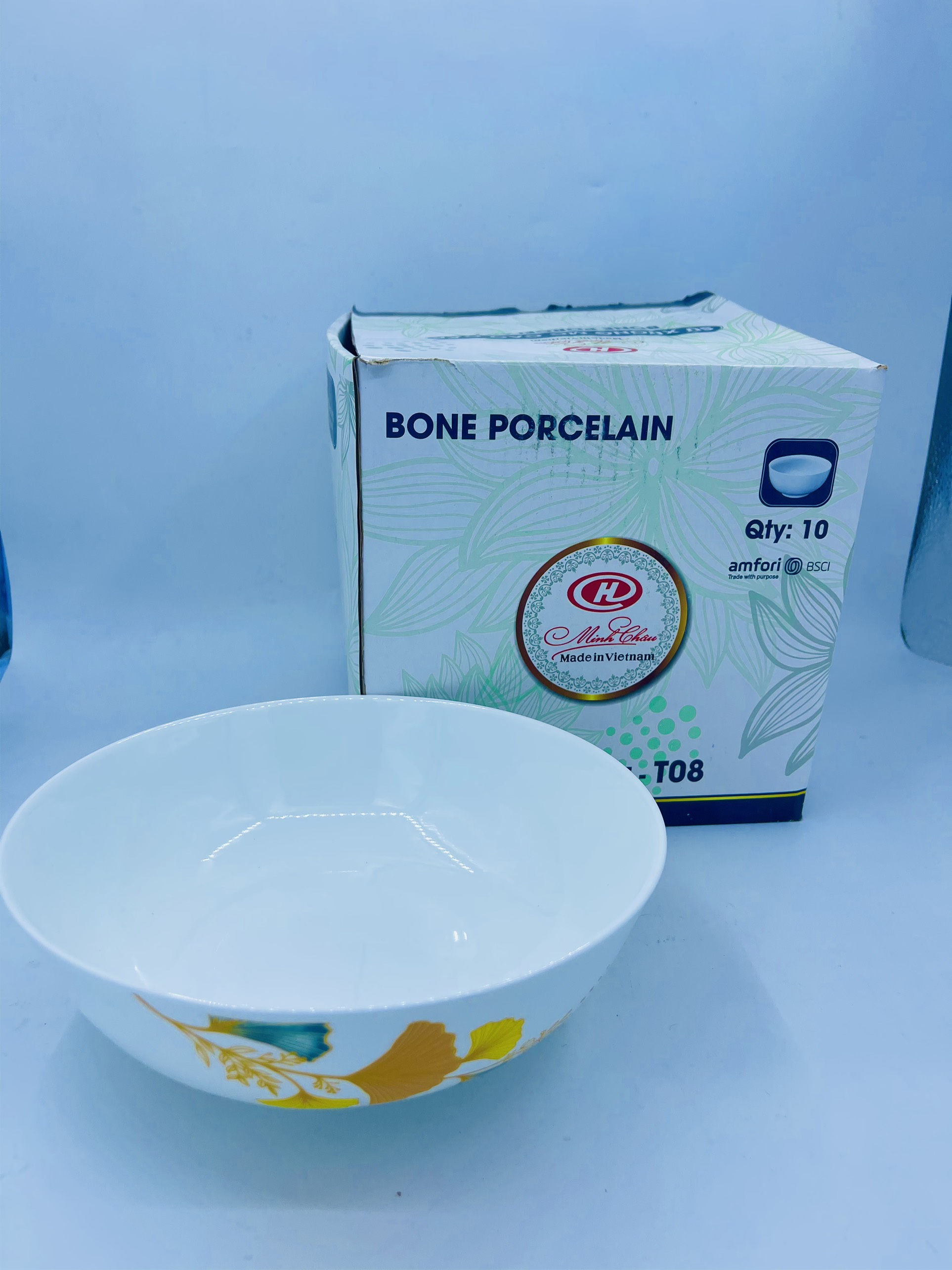 Bát tô 8 Minh Châu Bone hoa vàng T08