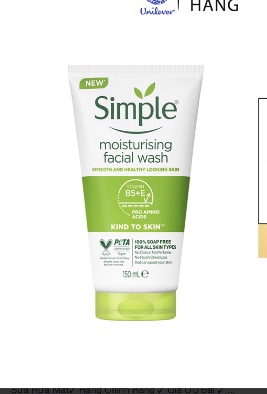 Sữa rửa mặt Simple Moisturising sạch sâu dành cho da thường 150ml