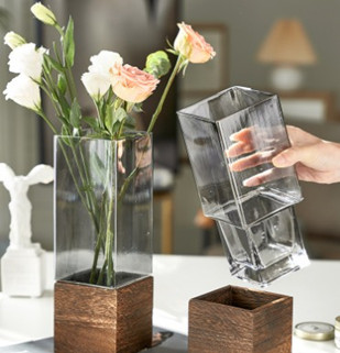 Lọ hoa thuỷ tinh đế gỗ 5069