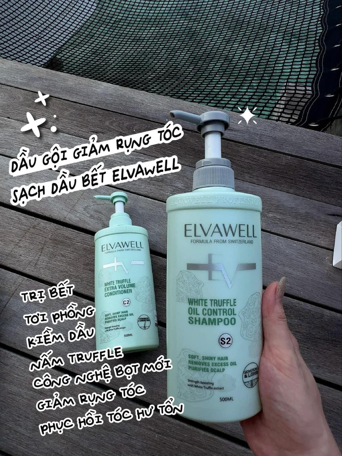 Cặp gội, xả ELVAWELL giảm rụng tóc, siêu kiềm dầu 500ml Thuỵ Sỹ