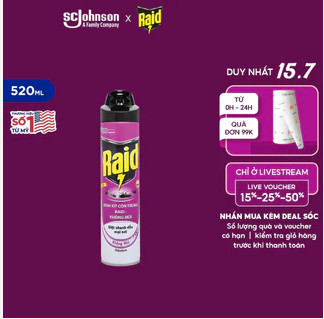 Bình xịt côn trùng Raid không mùi hiệu quả 24h 520ml