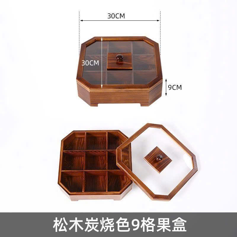 Khay gỗ mứt Tết lục giác nắp thuỷ tinh