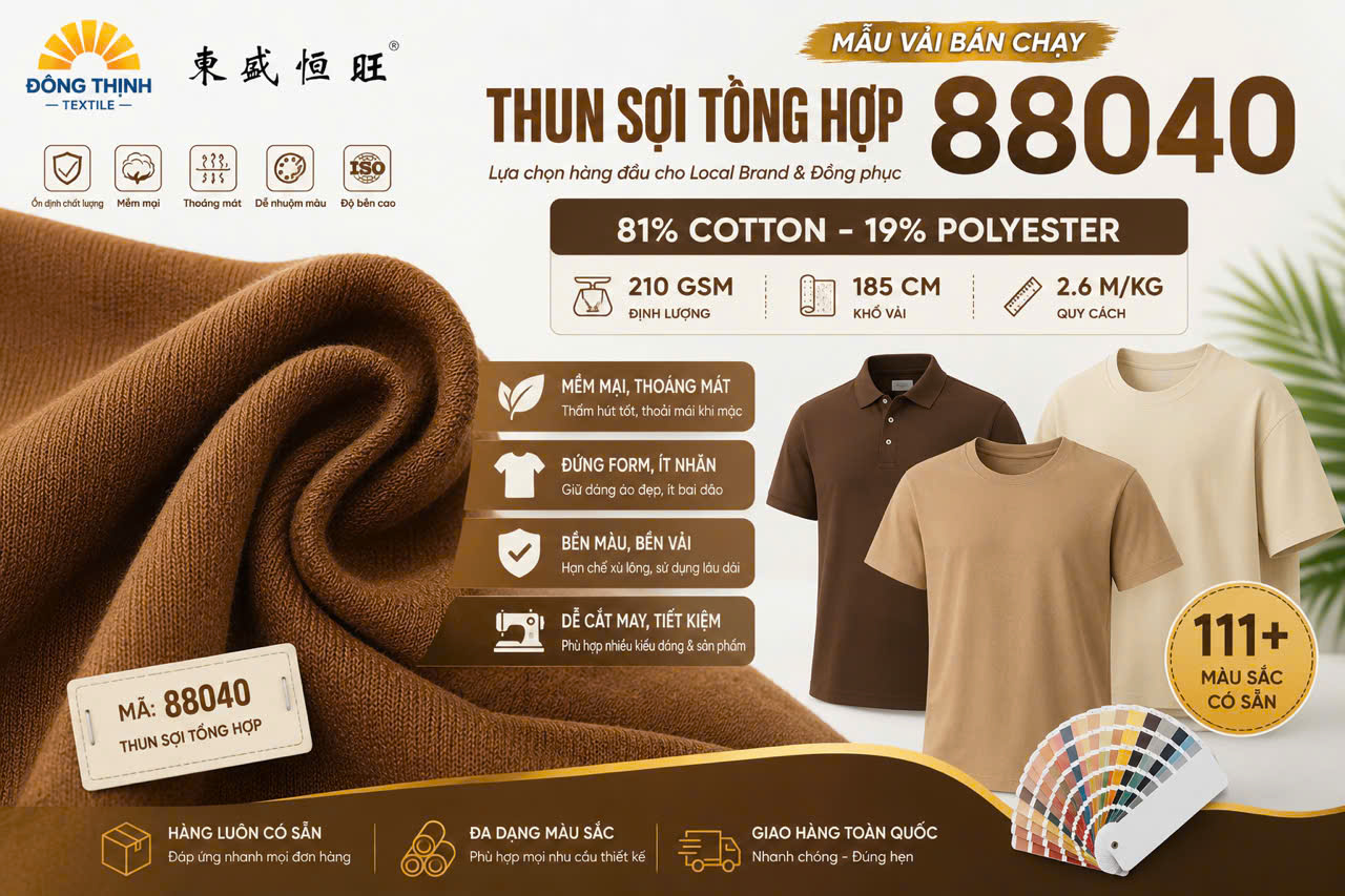 Thun sợi Cotton 88040 – Mẫu vải bán chạy dành cho Local Brand, đồng phục và thời trang