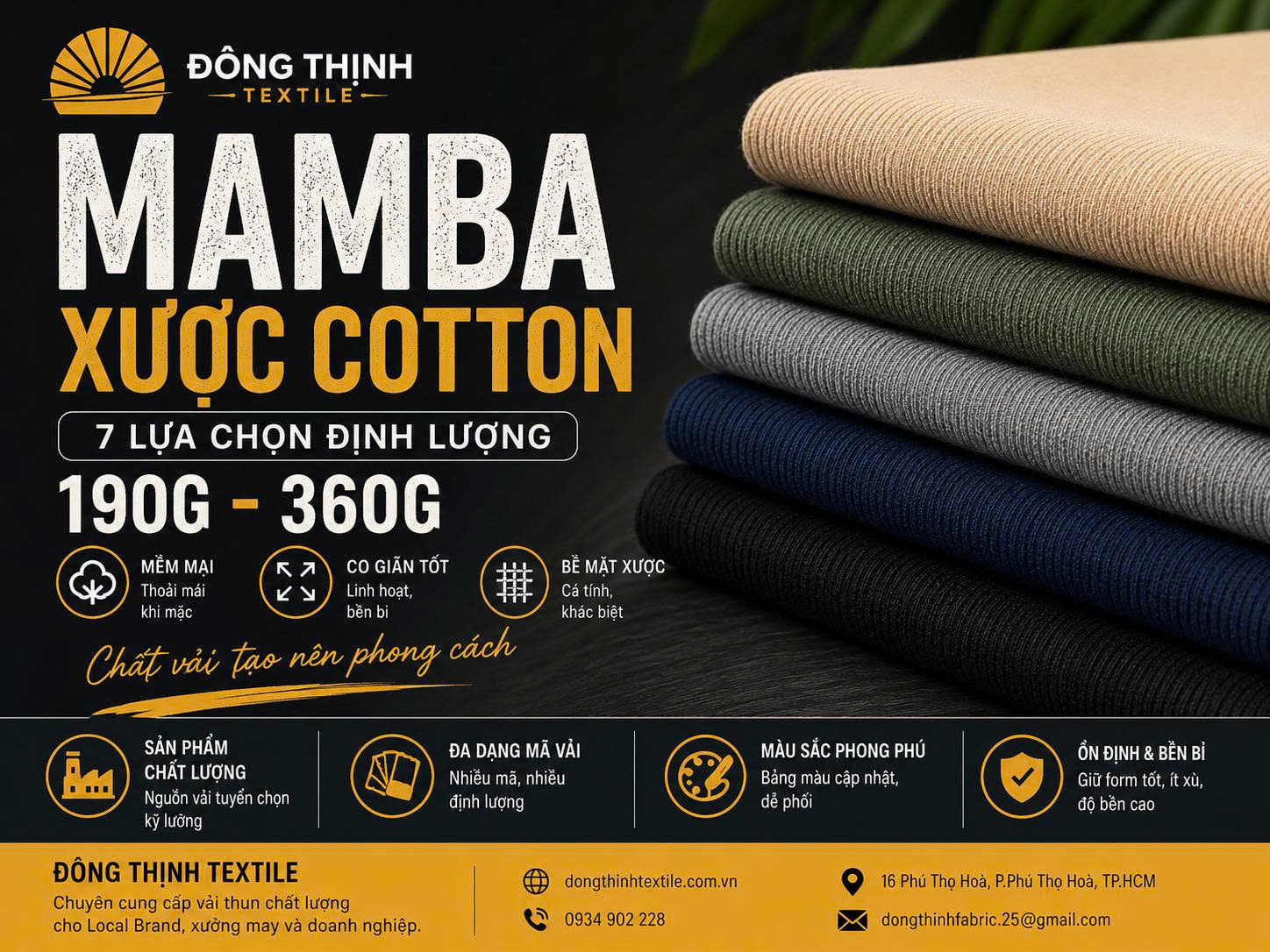 Vải Mamba Xược Cotton – Đa Dạng Định Lượng 190G – 360G | Đông Thịnh Textile