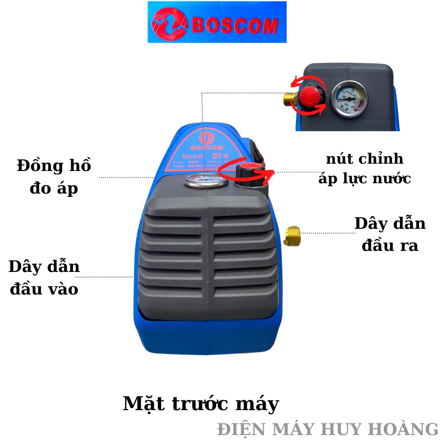 Máy Xịt Rửa Xe Chỉnh Áp Boscom BT8 - 3200W - Motor Từ Lõi Đồng 100%