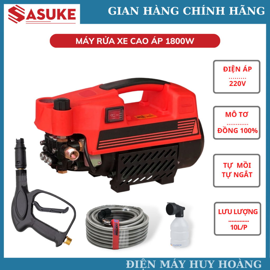Máy xịt rửa xe cao cấp SASUKE 1800W motor lõi đồng 100% - Có chỉnh áp lực nước