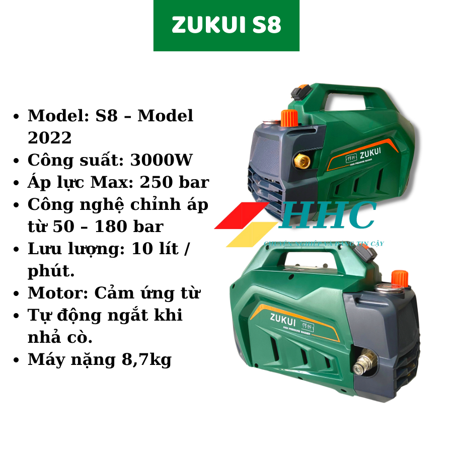Máy Rửa Xe ZUKUI S8-Công Suất 3000W-Có Chỉnh Áp