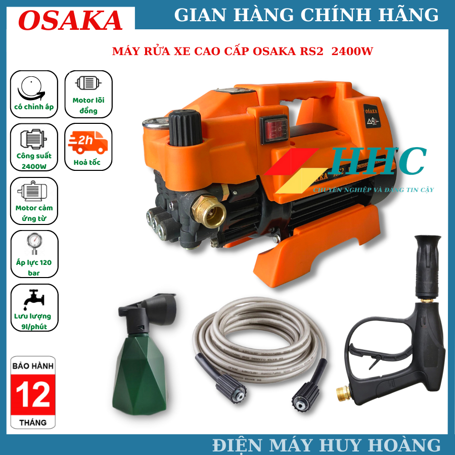 Máy rửa xe chỉnh áp 2400W 20MPA điện 220V OSAKA - RS2 _ dây đồng 100% _ hàng chính hãng _ bảo hành 12 tháng