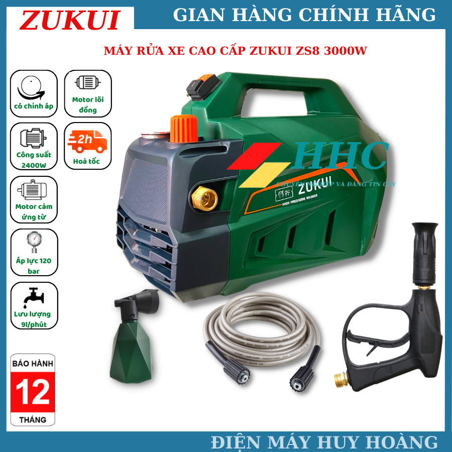 Máy Rửa Xe ZUKUI S8-Công Suất 3000W-Có Chỉnh Áp