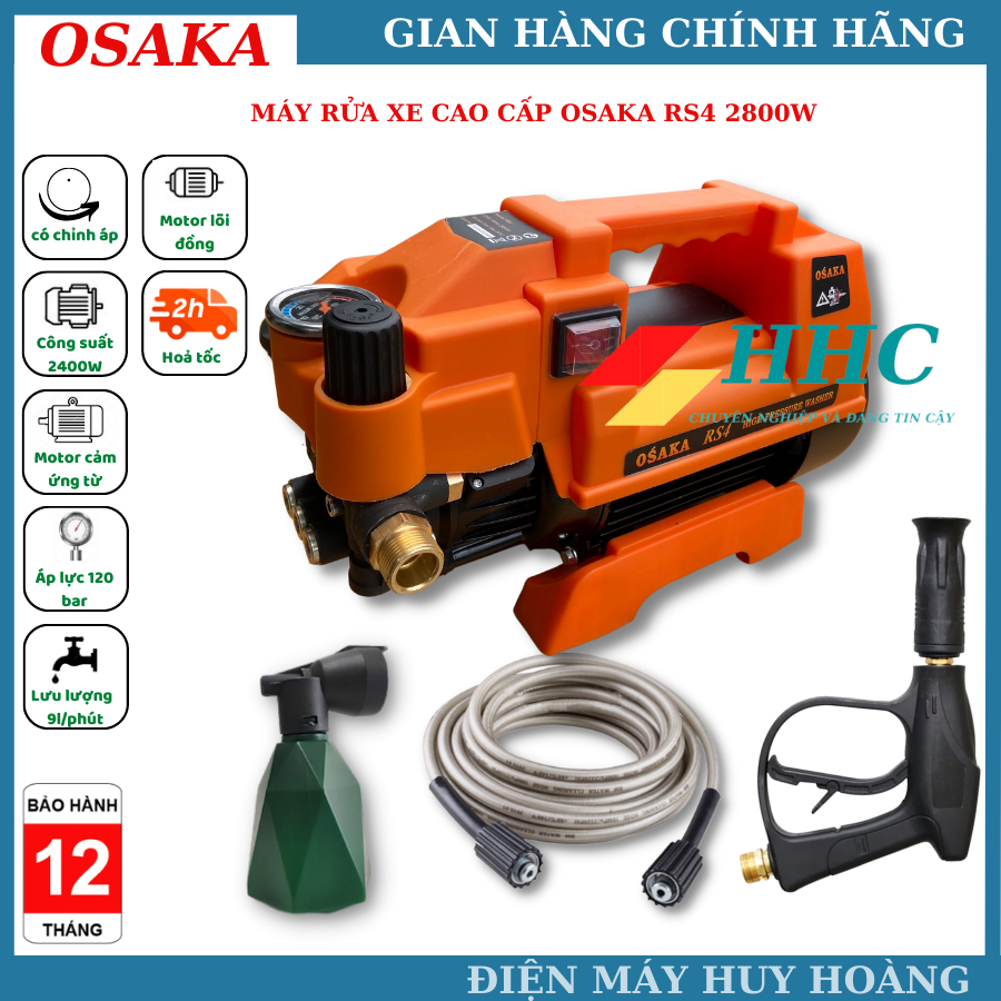 Máy rửa xe chỉnh áp 2800W 20MPA điện 220V OSAKA - RS4 _ dây đồng 100% _ hàng chính hãng _ bảo hành 12 tháng
