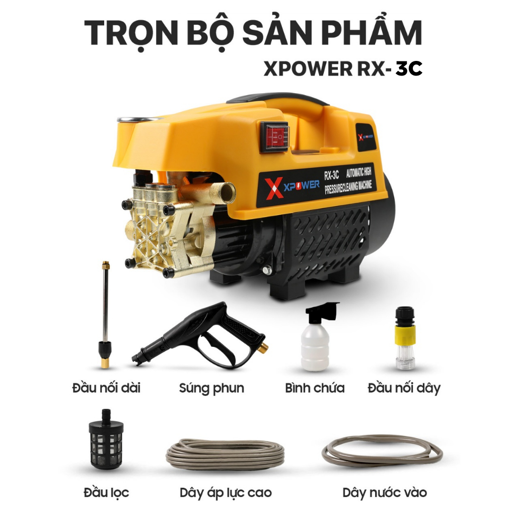 Máy xịt rửa xe cao áp Xpower 2400w chính hãng sử dụng mô tơ từ - tặng dây xịt dài 15m