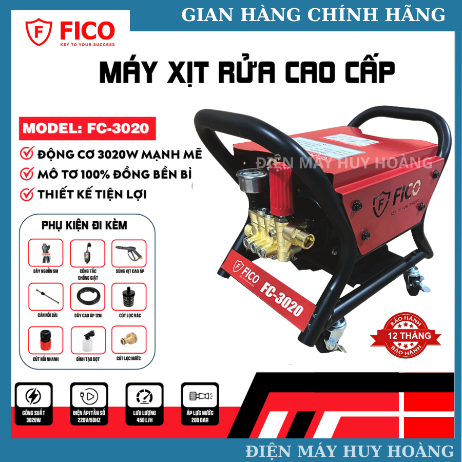 Máy Rửa Xe Chỉnh Áp FICO FC-3020 – Công Suất 3020W | Áp Lực 200 Bar