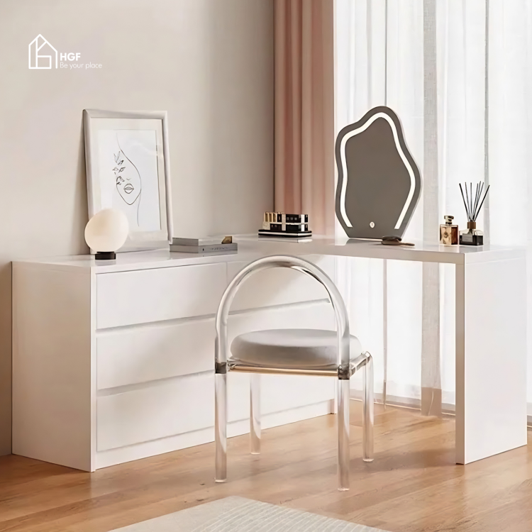 Bàn trang điểm thông minh KALI HGF mặt bàn di động, Gỗ MDF, 120x40/60x75cm, BTD026