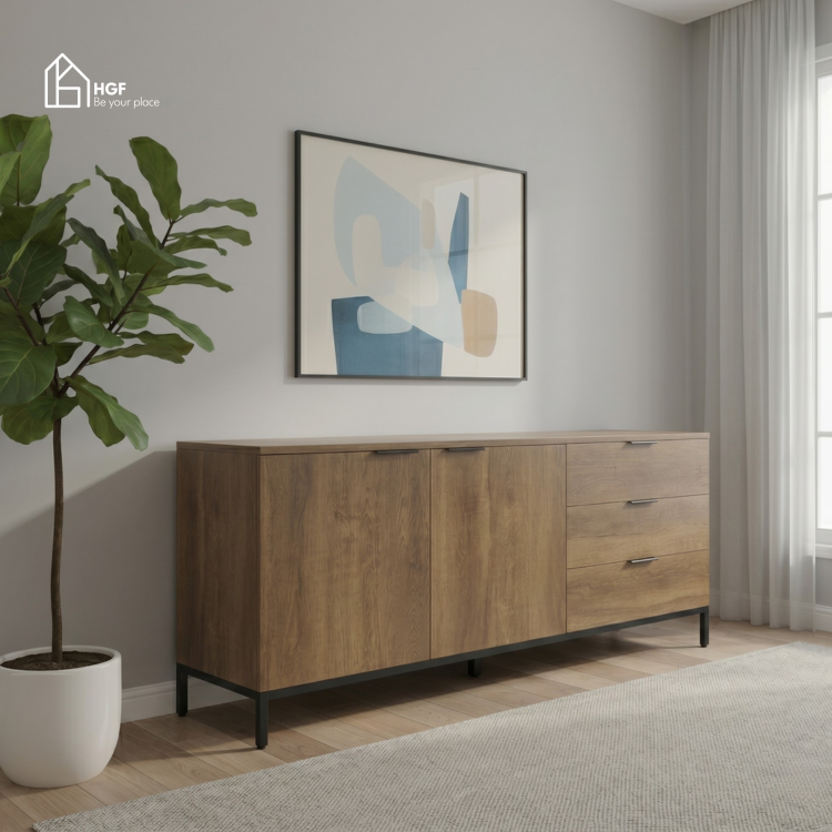 Tủ lưu trữ đa năng LANE HGF 2 cánh 3 hộc kéo, gỗ MDF, 150x40x80cm, TLT070