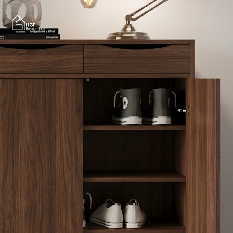Tủ giày JANE HGF 2 hộc kéo 2 cánh, gỗ MDF, 90x35x110cm, TG017