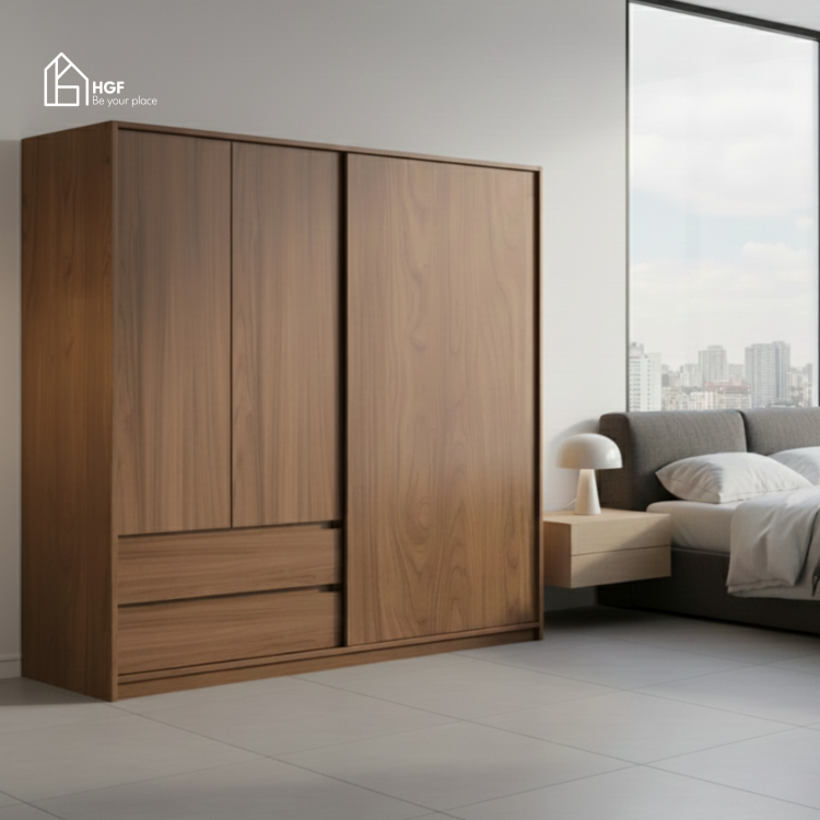 Tủ quần áo ZOE HGF cửa lùa, gỗ MDF, 160x60x200cm, TQA041