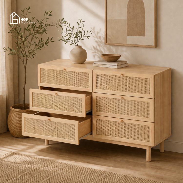 Tủ lưu trữ MEY HGF 6 hộc kéo, gỗ MDF, 120x40x90cm, TLT017