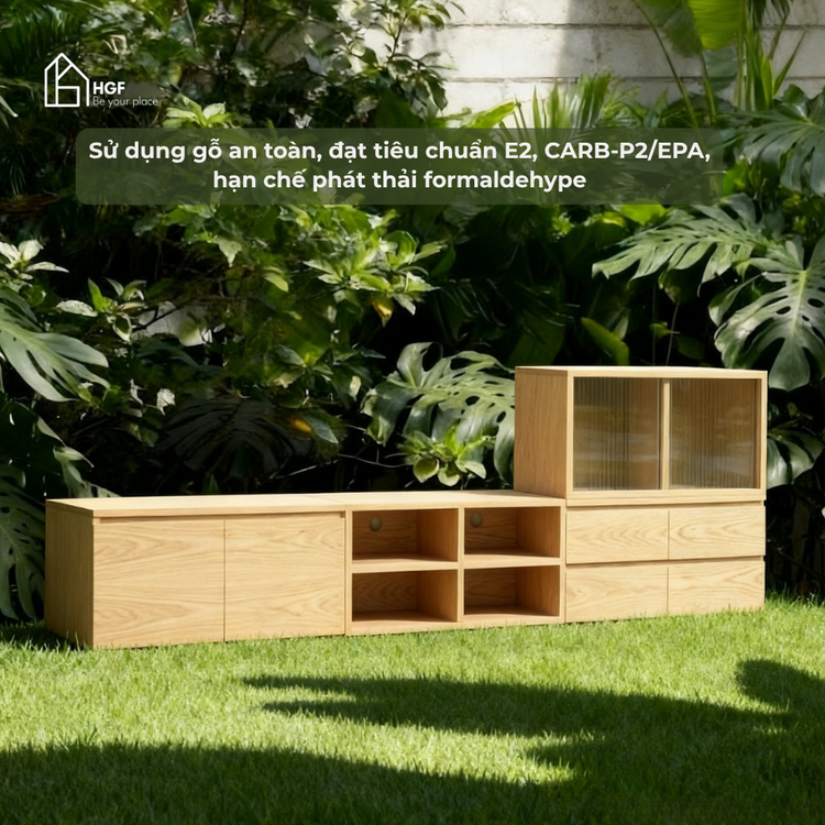 Tủ tivi Kawai HGF đa dạng lưu trữ, gỗ MDF, 240x40x45cm, TTV008
