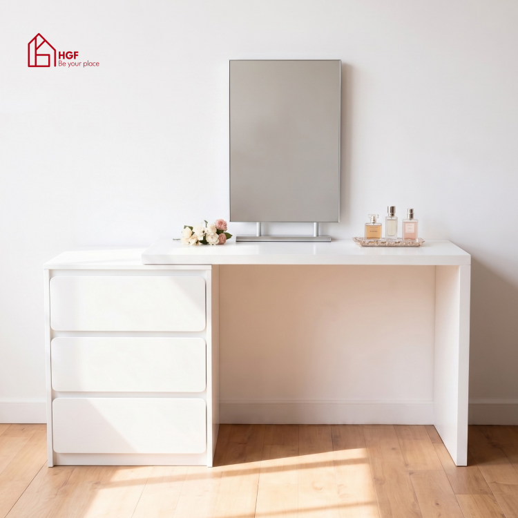 Bàn trang điểm đa năng LILY HGF 3 ngăn kéo mặt bàn di động, Gỗ MDF, 120x40x75cm, BTD005