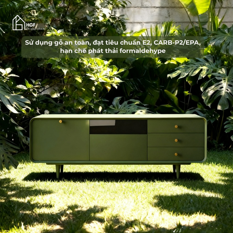 Tủ tivi HILMA HGF 2 cánh 3 hộc kéo, gỗ MDF phủ sơn 2K, 160/180/200x40x55cm, TTV070