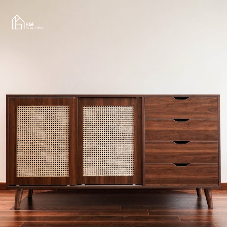 Tủ lưu trữ đa năng YINZA HGF 2 cánh trượt 3 hộc kéo, gỗ MDF, 140x40x90cm, TLT065