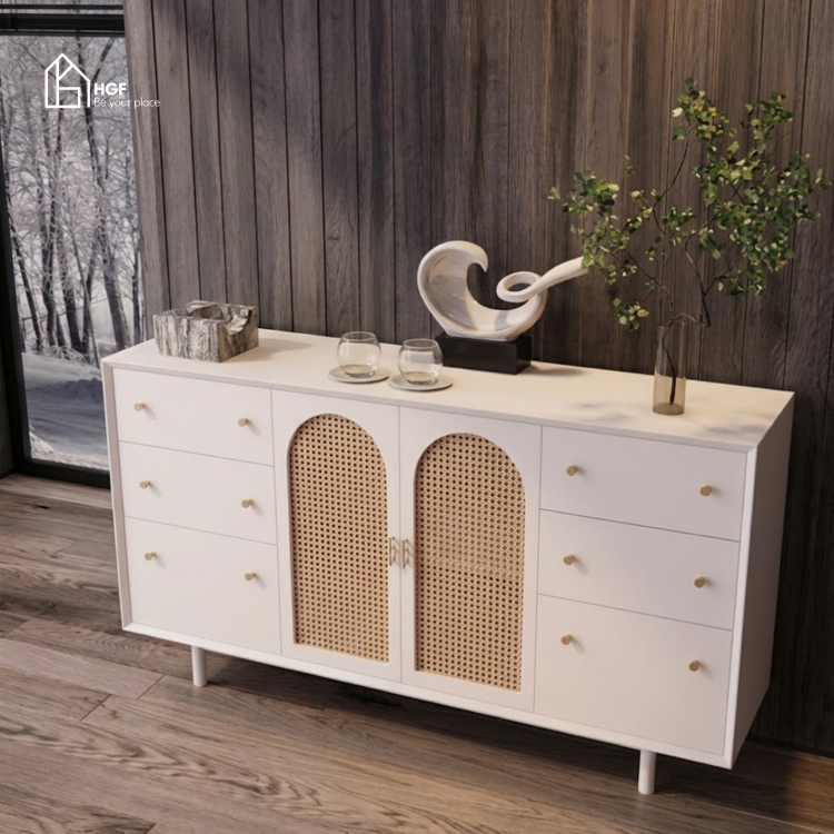 Tủ lưu trữ AUDRA HGF 2 cánh 6 hộc kéo, gỗ MDF phủ sơn 2K, 140x40x90cm, TLT097