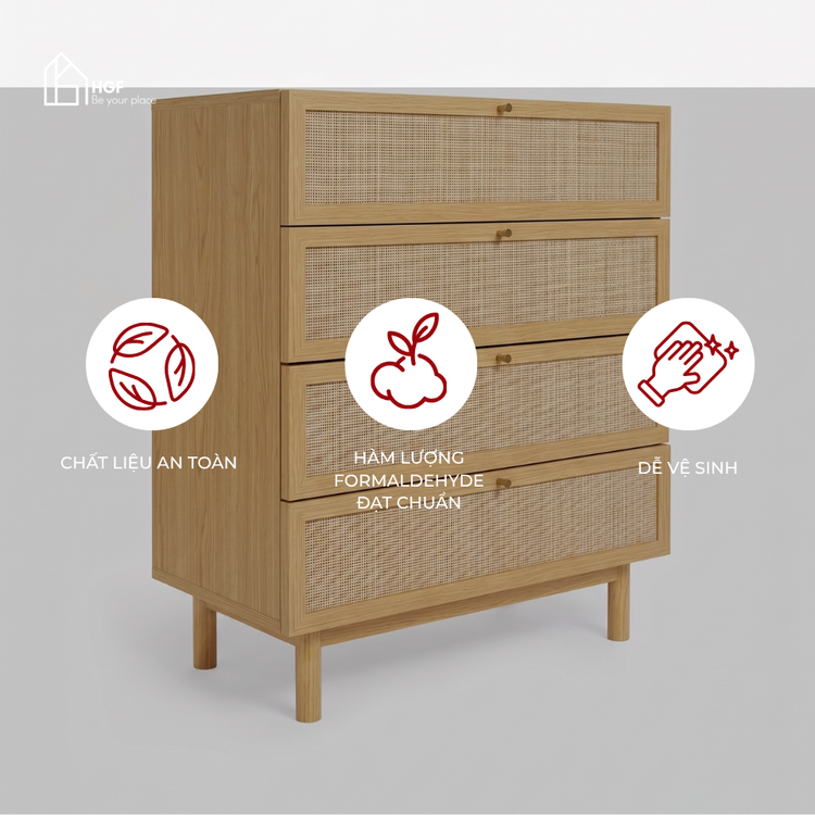 Tủ lưu trữ MEY HGF 4 hộc kéo, gỗ MDF, 80x40x90cm, TLT067