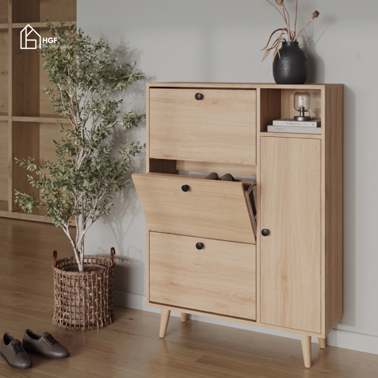 Tủ giày WEAN HGF 3 cánh lật, gỗ MDF, 90x30x120cm, TG008