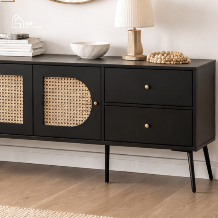 Tủ tivi GALON HGF 2 cánh trượt 4 hộc kéo, gỗ MDF, 180x40x55cm, TTV002