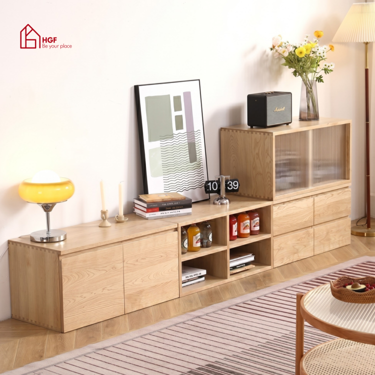 Tủ tivi Kawai HGF đa dạng lưu trữ, gỗ MDF, 240x40x45cm, TTV008