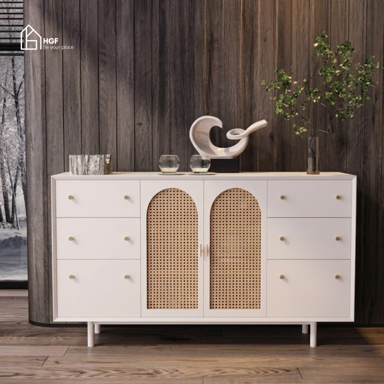 Tủ lưu trữ AUDRA HGF 2 cánh 6 hộc kéo, gỗ MDF phủ sơn 2K, 140x40x90cm, TLT097