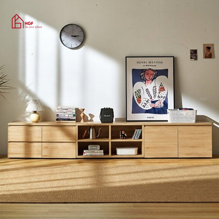 Tủ tivi Kawai HGF đa dạng lưu trữ, gỗ MDF, 240x40x45cm, TTV008