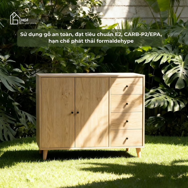 Tủ lưu trữ đa năng LANA HGF 2 cánh 4 hộc kéo, gỗ MDF, 120x40x90cm, TLT022