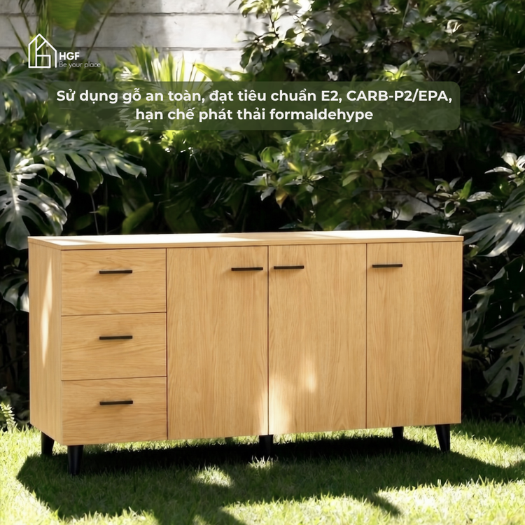 Tủ lưu trữ đa năng STAT HGF 3 cánh 3 hộc kéo, gỗ MDF, 150x40x70cm, TLT052
