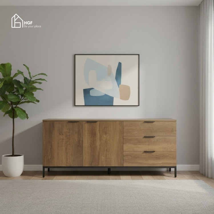 Tủ lưu trữ đa năng LANE HGF 2 cánh 3 hộc kéo, gỗ MDF, 150x40x80cm, TLT070