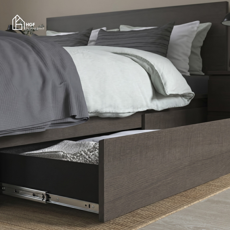 Giường ngủ MAL HGF có ngăn kéo, gỗ MDF, 1m2/1m4/1m6/1m8, GN011